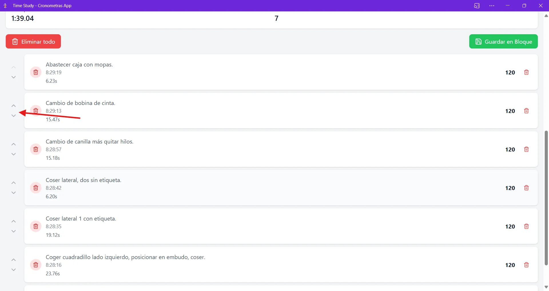 Organización flexible de datos de cronometraje en software de estudio de tiempos CRONOMETRAS