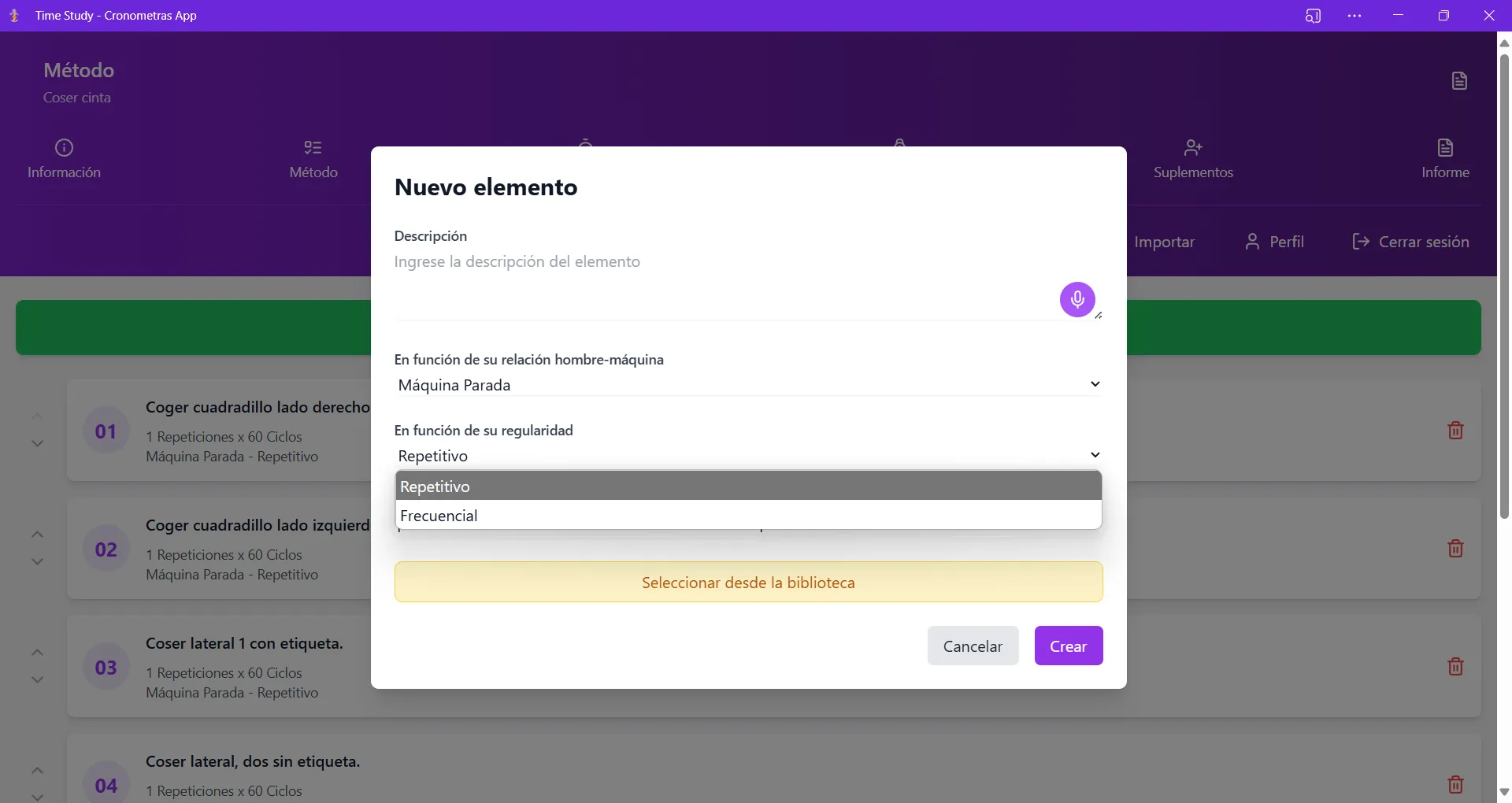 Clasificación de elementos según su frecuencia de aparición en el ciclo de trabajo
