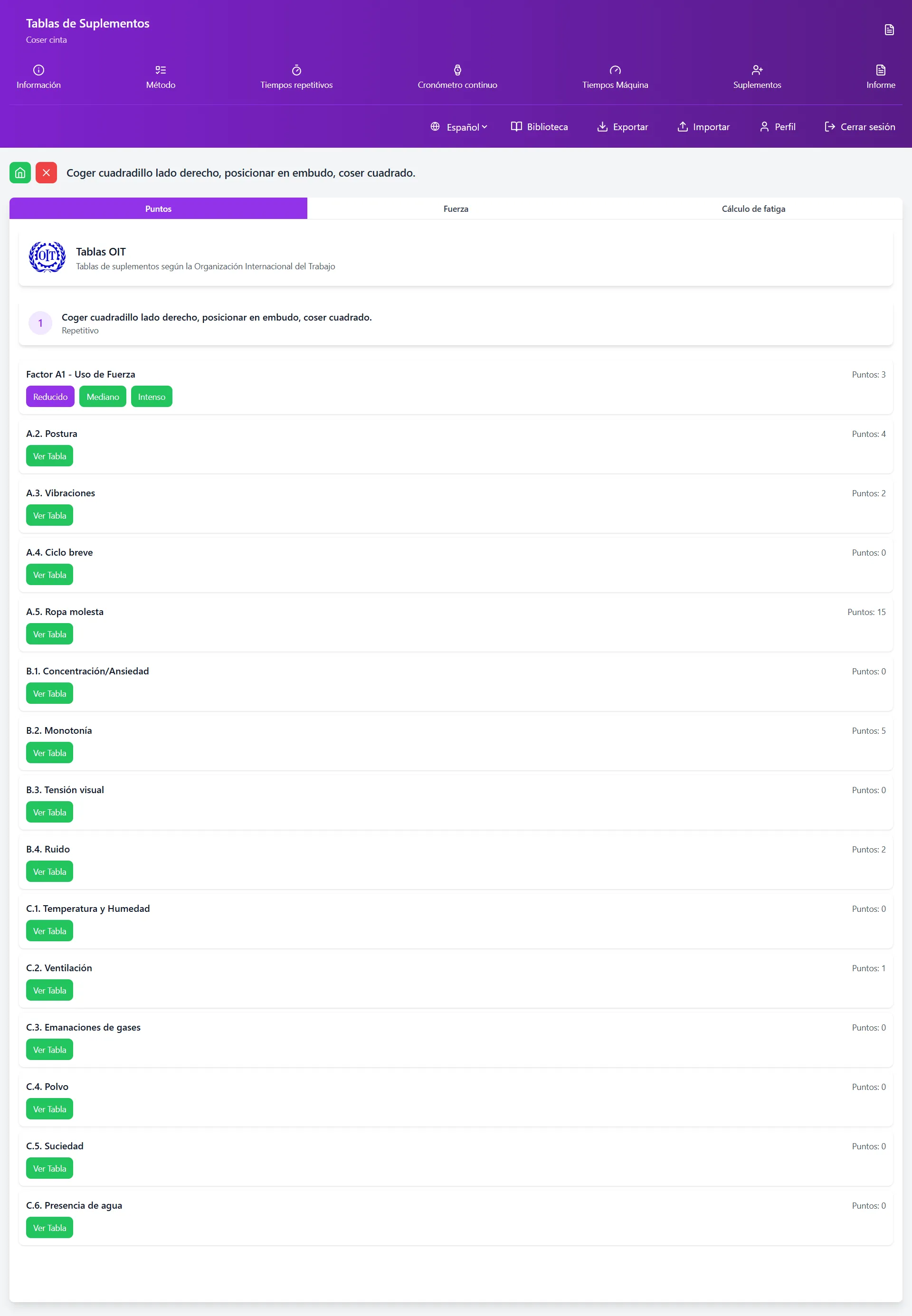 Sistema de puntos para suplementos en estudios de métodos y tiempos